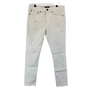 Express Mens Skinny 30 x 30 Distressed White Denim Ripped Jeans Pants